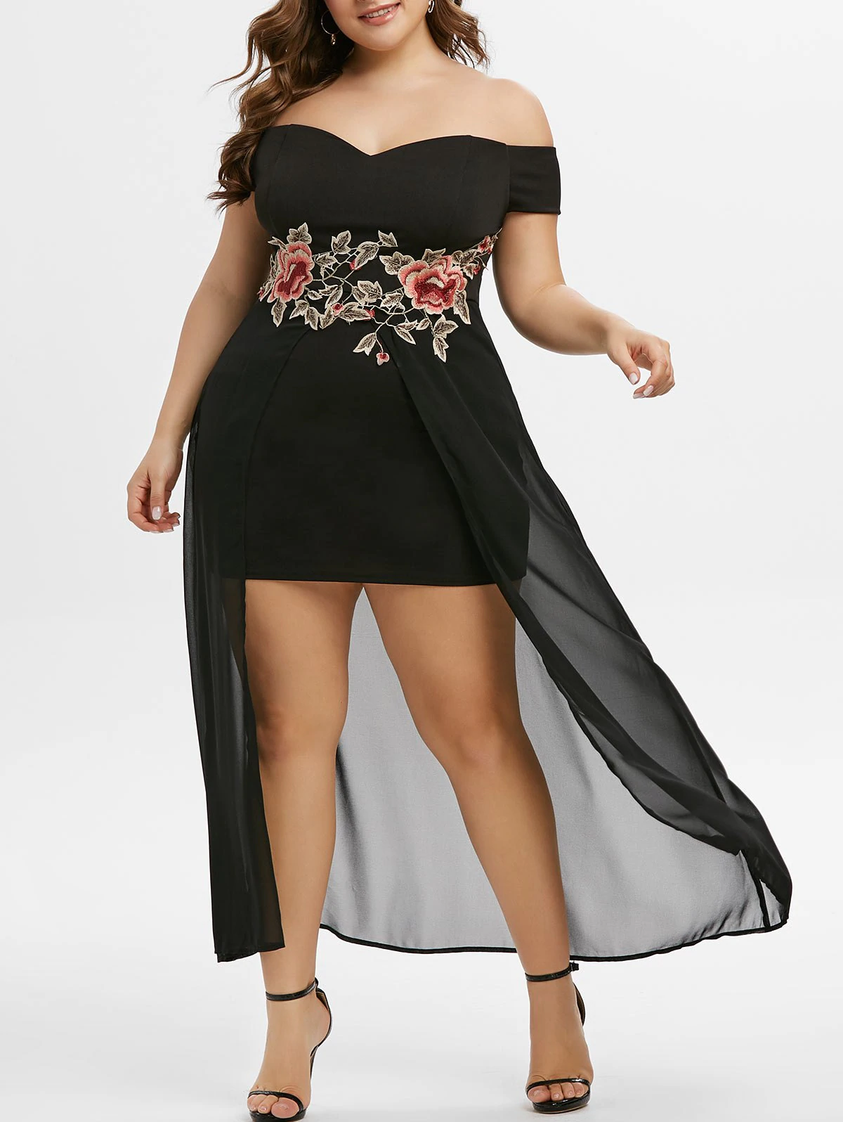 Plus Size Off The Shoulder Applique Overlay Dress